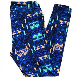 Lularoe Blue Aztec Print Tall & Curvy Leggings
